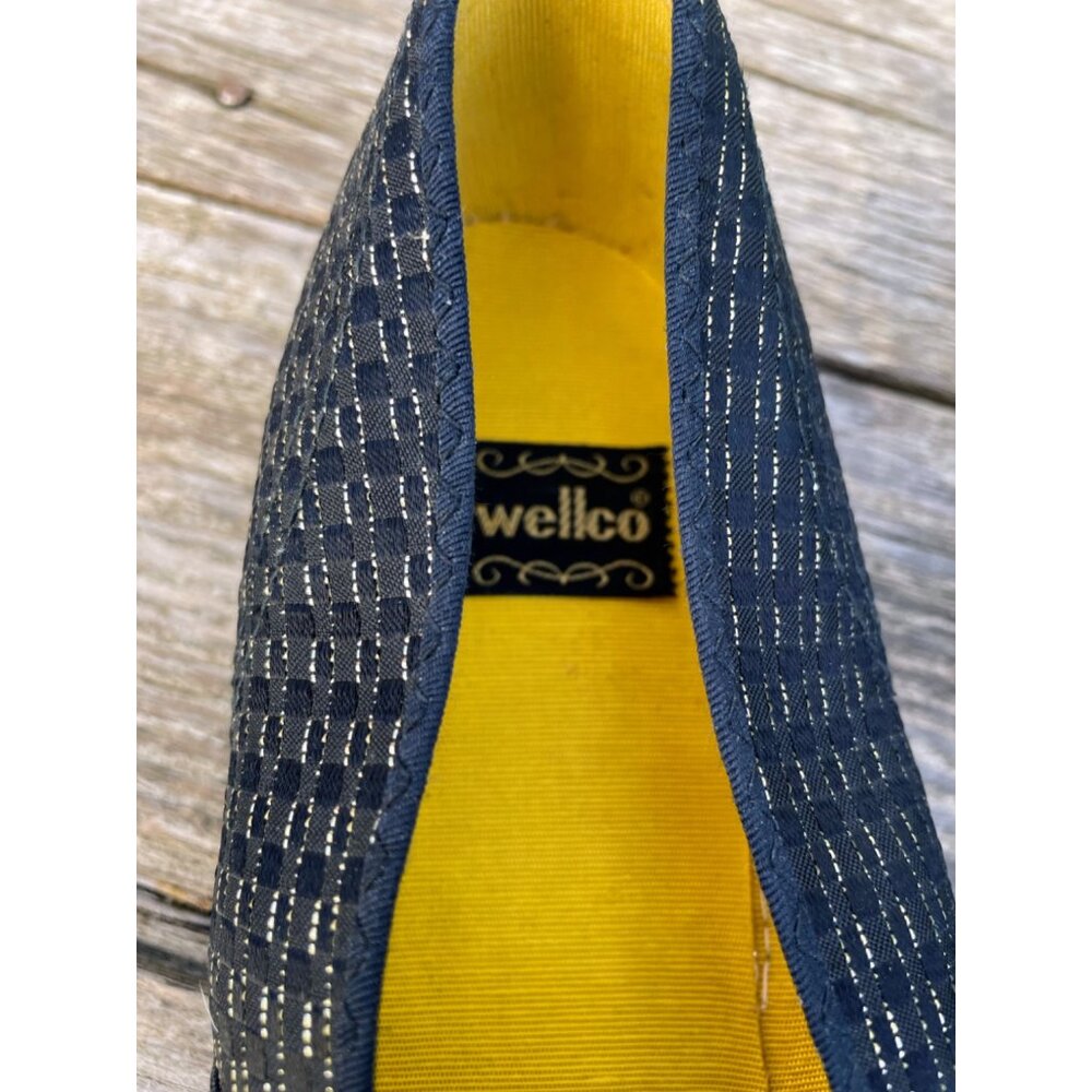 Vintage 1960s Glam Heeled Womens Slipper Black Gold Wellco Sz 11 NOS Wellco - Picture 9 of 15